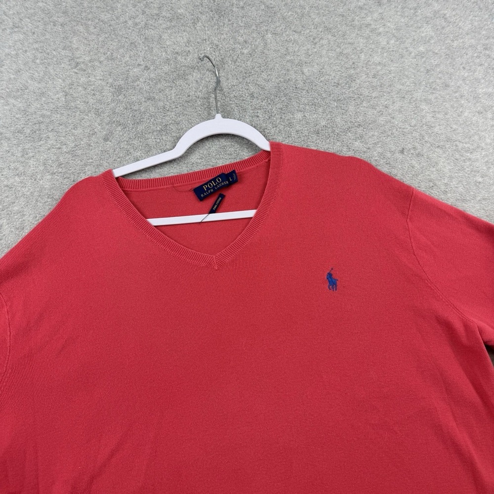 Polo Ralph Lauren Mens Sweater Size Large Pima Cotton‎ V Neck Vibrant Hot Pink